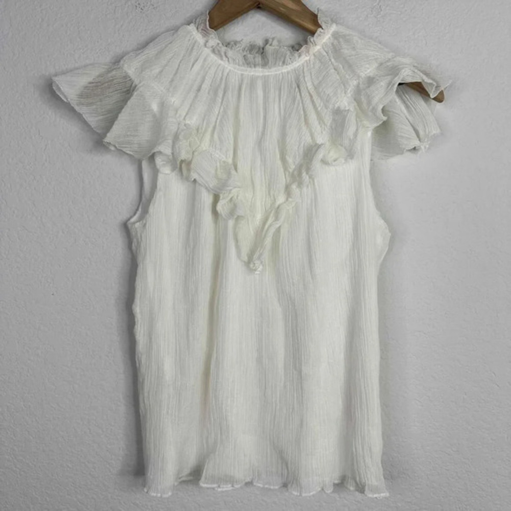 Rebecca Taylor Shirt Womens XS White Sleeveless Lace Fairycore Silk Blend Blouse